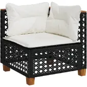 vidaXL Garten-Ecksofa mit Kissen Schwarz Poly Rattan