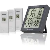 Bresser Thermo-Hygrometer mit 3 Funksensoren, 4 Messpunkte für Temperatur und Luftfeuchtigkeit, Raumklimaindikator, für innen und außen