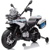 Vrooomy BMW F850 GS Polizei Kinder Elektromotorrad 12V (3–6 Jahre) – Offiziell Lizenziert, mit Sirene, LED-Polizeilicht & EVA-Reifen – Kinder Elektro Motorrad – Weiß
