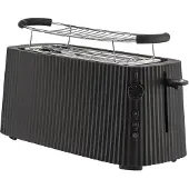 Alessi - Plissé Langer Toaster mit Brötchenaufsatz, schwarz, Edelstahl
