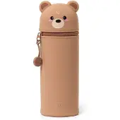 Legami 2-in-1 Federmäppchen aus Silikon Kawaii Teddybär braun