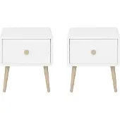 Hioshop ebuy24 Gaia Nachttisch 2 Stk mit 1 Schublade Weiß
