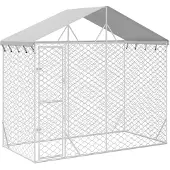 vidaXL Outdoor-Hundezwinger mit Dach Silber 3x1,5x2,5m Stahl Verzinkt