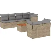 vidaXL 8-tlg. Garten-Sofagarnitur mit Kissen Beige Poly Rattan