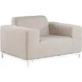 Beliani Sessel 2er Set Beige Stoff Polsterbezug schnelltrocknend Aluminium Gestell weiß mit Armlehnen Indoor Outdoor Wohnung Garten Terrasse Balkon