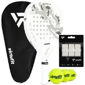 VirtuFit Hybrid Padel Set Weiß Grau mit Tasche, Overgrips und 3 Bällen