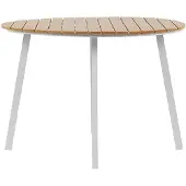 Beliani Praktischer Gartentisch Aluminium dia. 105 cm Heller Holzfarbton / Weiß Outdoor Indoor Terrasse Salon Esszimmer