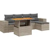 vidaXL 6-tlg. Garten-Sofagarnitur mit Kissen Grau Poly Rattan