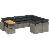 vidaXL 10-tlg. Garten-Sofagarnitur mit Kissen Grau Poly Rattan