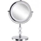 Beliani Kosmetikspiegel Silber dia. 20 cm Metall mit LED Beleuchtung Vergrößerung Rund Glamour Modern für Badezimmer für Schminktisch