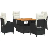 vidaXL 5-tlg. Garten-Essgruppe mit Kissen Schwarz Poly Rattan