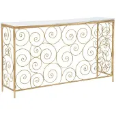 Mauro Ferretti Spiralförmiger rechteckiger Konsolentisch aus goldfarbenem Metall und weißem Marmor – 140 x 36 x 82 cm – Raffiniertes geometrisches Design für Eingang