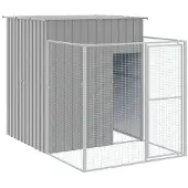 vidaXL Hundehütte mit Auslauf Hellgrau 165x455x181 cm Verzinkter Stahl