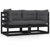 vidaXL Gartensofa 2-Sitzer mit Kissen Schwarz Kiefer Massivholz