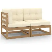 vidaXL 2tlg. Garten-Lounge-Set mit Kissen Honigbraun Massivholz Kiefer