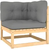 vidaXL Garten-Ecksofa mit Grauen Kissen Massivholz Kiefer
