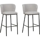 Beliani Barstuhl 2er Set Hellgrau Bouclé und Metall mit Niedriger Lehne Fußstützen Retro Design Sitzmöbel Wohnzimmer Küche Bar Wohnküche Ausstattung