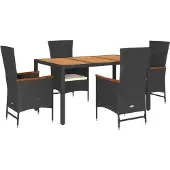vidaXL 5-tlg. Garten-Essgruppe mit Kissen Schwarz Poly Rattan