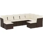 vidaXL 9-tlg. Garten-Sofagarnitur mit Kissen Braun Poly Rattan