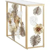 Mauro Ferretti Glam Floris Konsolentisch 113x40x80 cm - Eingangsmöbel aus goldfarbenem Metall mit verspiegelter Tischplatte und floralen Verzierungen - Moderner Luxu