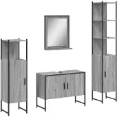 vidaXL 4-tlg. Badmöbel-Set Grau Sonoma Holzwerkstoff