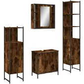 DKD Home Decor vidaXL 4-tlg. Badmöbel-Set Räuchereiche Holzwerkstoff