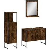 vidaXL 3-tlg. Badmöbel-Set Räuchereiche Holzwerkstoff