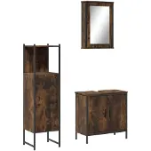 vidaXL 3-tlg. Badmöbel-Set Räuchereiche Holzwerkstoff