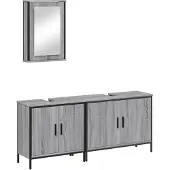 vidaXL 3-tlg. Badmöbel-Set Grau Sonoma Holzwerkstoff