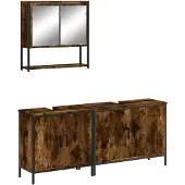 vidaXL 3-tlg. Badmöbel-Set Räuchereiche Holzwerkstoff