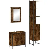 vidaXL 3-tlg. Badmöbel-Set Räuchereiche Holzwerkstoff