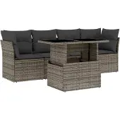 vidaXL 5-tlg. Garten-Sofagarnitur mit Kissen Grau Poly Rattan