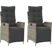 vidaXL Gartensessel mit Fußteil 2 Stk. Verstellbar Grau Poly Rattan