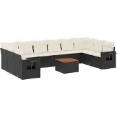 vidaXL 11-tlg. Garten-Sofagarnitur mit Kissen Schwarz Poly Rattan