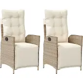 vidaXL Gartensessel mit Fußteil 2 Stk. Verstellbar Beige Poly Rattan