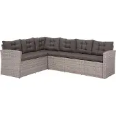 Beliani Gartenmöbel Set Grau Rattan Sicherheitsglas Textil inkl. Kissen 8-Sitzer Terrasse Outdoor Modern