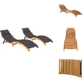vidaXL Sonnenliegen 2 Stk. mit Auflagen Massivholz Akazie - Sonnenliegen