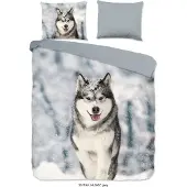 Good Morning Bettwäsche "Husky" - Grau - (200x220 cm) - 100 % Baumwolle