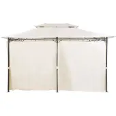 Beliani Garten-Pavillon Beige Stahl mit Dach Seitenwänden rechteckig Gartenzelt Sonnenschutz Vorgarten Gartenausstattung Garten-Möbel Terrassen-Möbel