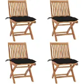 vidaXL Klappstühle mit Kissen, 4-teilig, Massivholz Teakholz