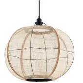LINDBY Aurinil Pendelleuchte Nature - , Aurinil, dimmbar, Holz, für Wohnzimmer, Stoff / Textil, Landhaus / Rustikal
