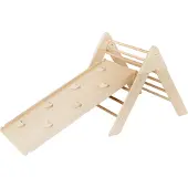 Luna Toys Natürliches Klettergerüst aus Holz mit Rutsche