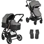 Moni Kombikinderwagen Rafaello 2 in 1, umbaubar, Sportsitz, Fußabdeckung, Tasche grau
