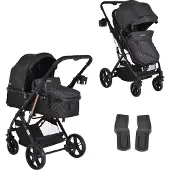 Moni Kombikinderwagen Rafaello 2 in 1, umbaubar, Sportsitz, Fußabdeckung, Tasche schwarz