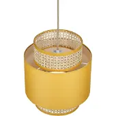 Beliani Hängelampe senfgelb / natürlich Stoffschirm Rattan Boho Wohnzimmer Esszimmer