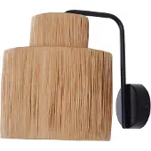Beliani Wandleuchte Naturfarben u. Schwarz Metall mit Papierschirm Trommelform 1-Flammig Wandlampe Esszimmer Wohnzimmer Schlafzimmer Nachtlampe