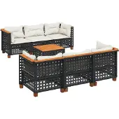 vidaXL 7-tlg. Garten-Sofagarnitur mit Kissen Schwarz Poly Rattan