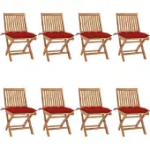 vidaXL Klappbare Gartenstühle mit Kissen 8 Stk. Massivholz Teak