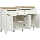Beliani Sideboard Cremeweiß MDF und Faserplatte 2 Schubladen 3 Türen Helle Holzoptik Schmal Skandi Modern Landhausstil Wohnzimmer Flur
