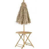 Beliani Gartentisch mit Sonnenschirm Hellbraun aus Bambusholz und Seegras 85 cm Rund Bistro Set für Garten Balkon Terrasse Outdoor